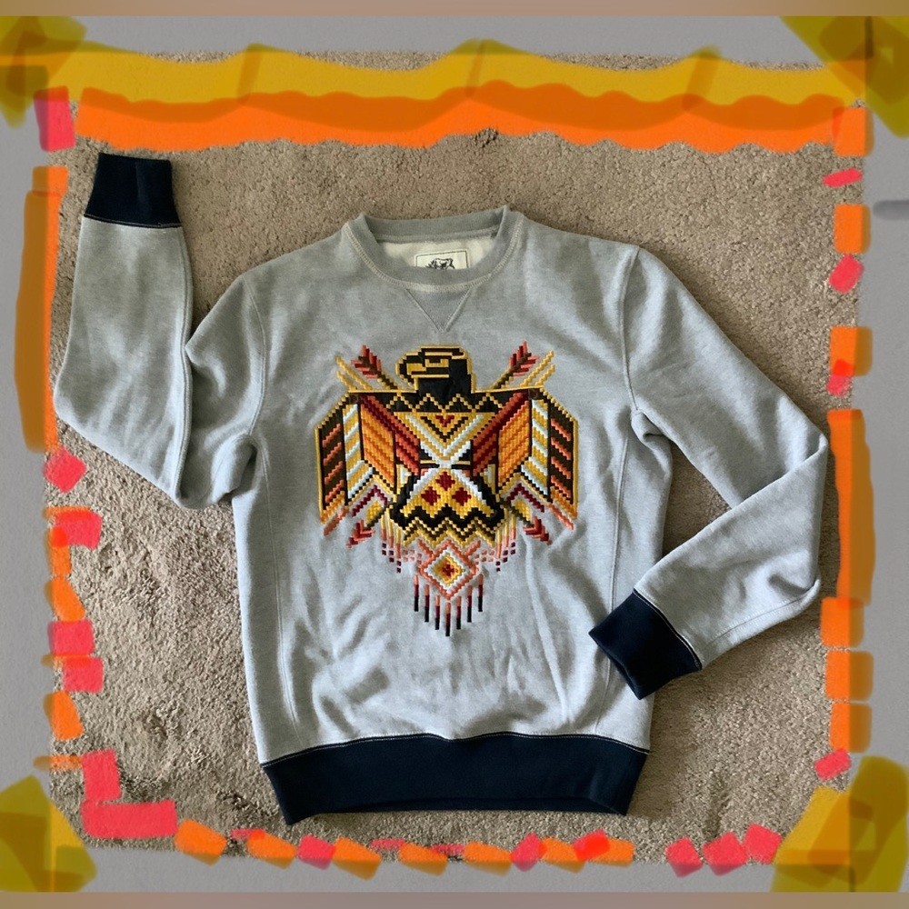 DOUBLE WEAVE, ECKO AZTEC EMBROIDERED SWEAT SHIRT.